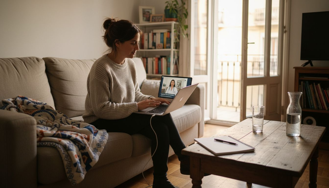 Mujer recibiendo asesoría online para perder peso desde la comodidad de su hogar