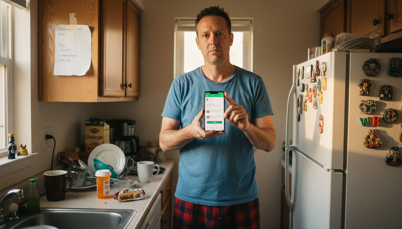 Middle-aged man viewing phone health app