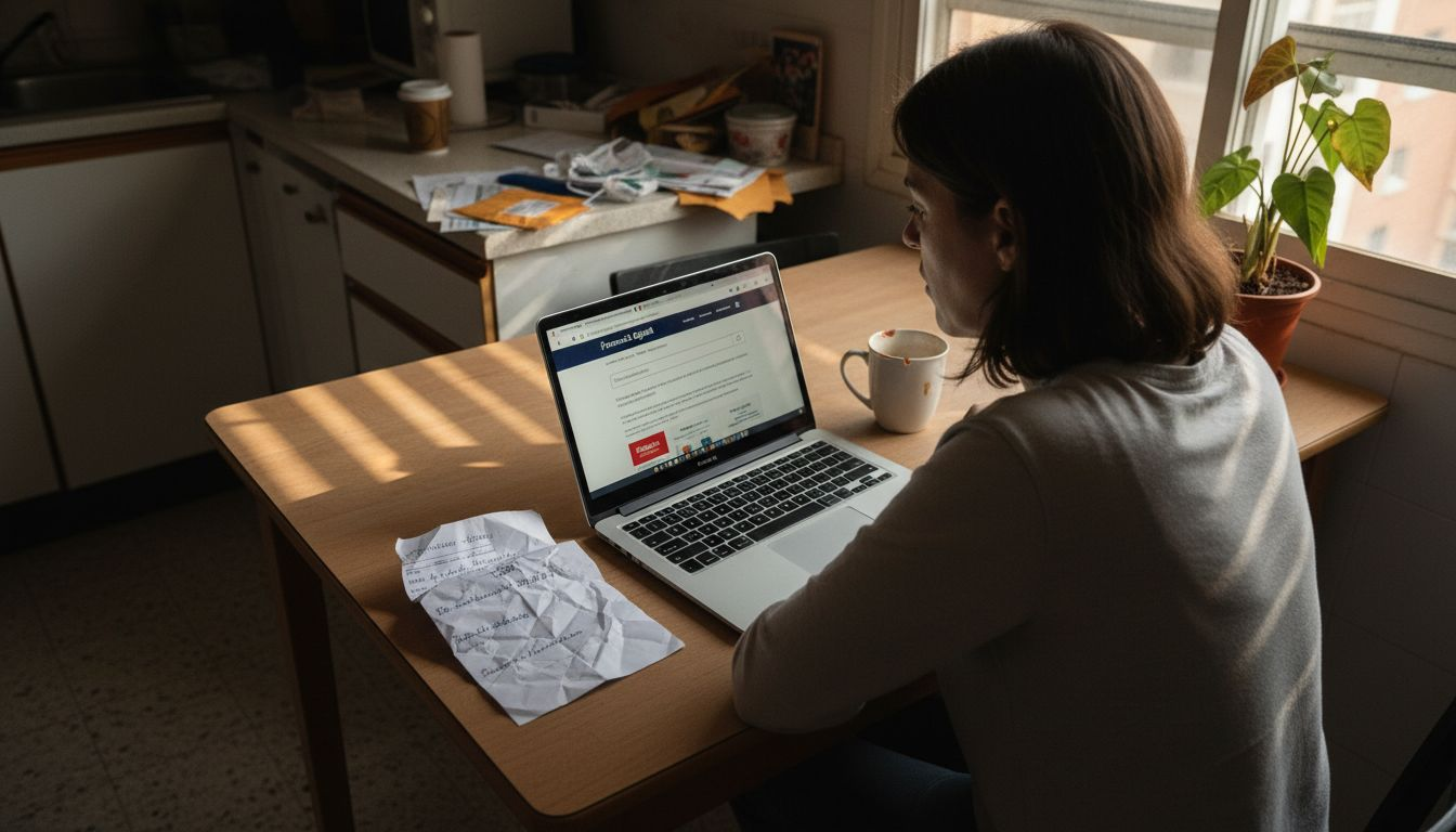 Mujer revisando la página web de una farmacia en su portátil