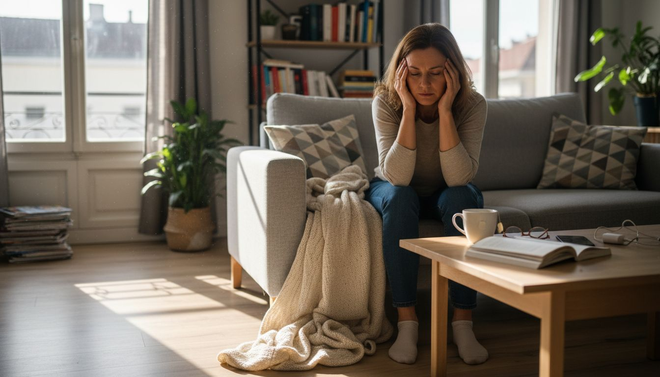 Mujer que se siente agotada mientras está en casa