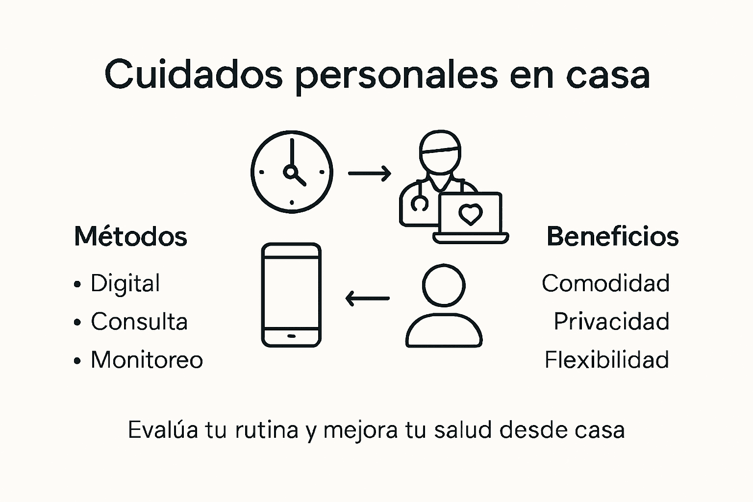 Guía visual de consejos esenciales para cuidar tu salud desde casa