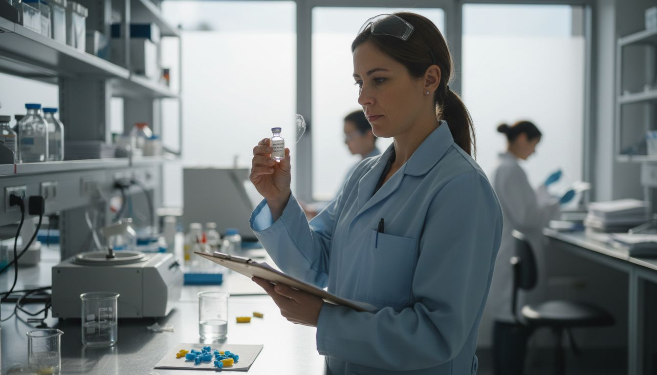 Scientist studying peptides in clinical research lab