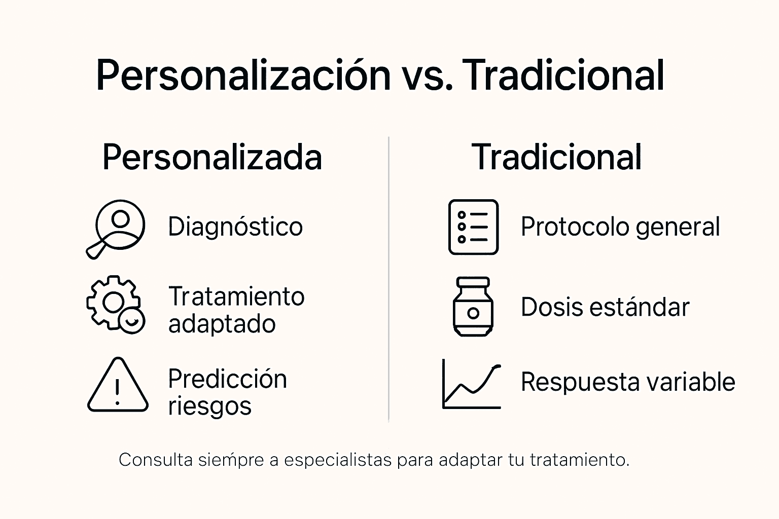 Infografía que muestra las diferencias entre la medicina personalizada y la convencional
