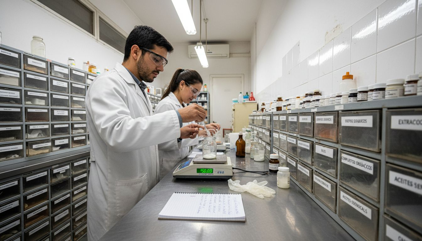 Personal técnico elaborando medicamentos personalizados en el laboratorio