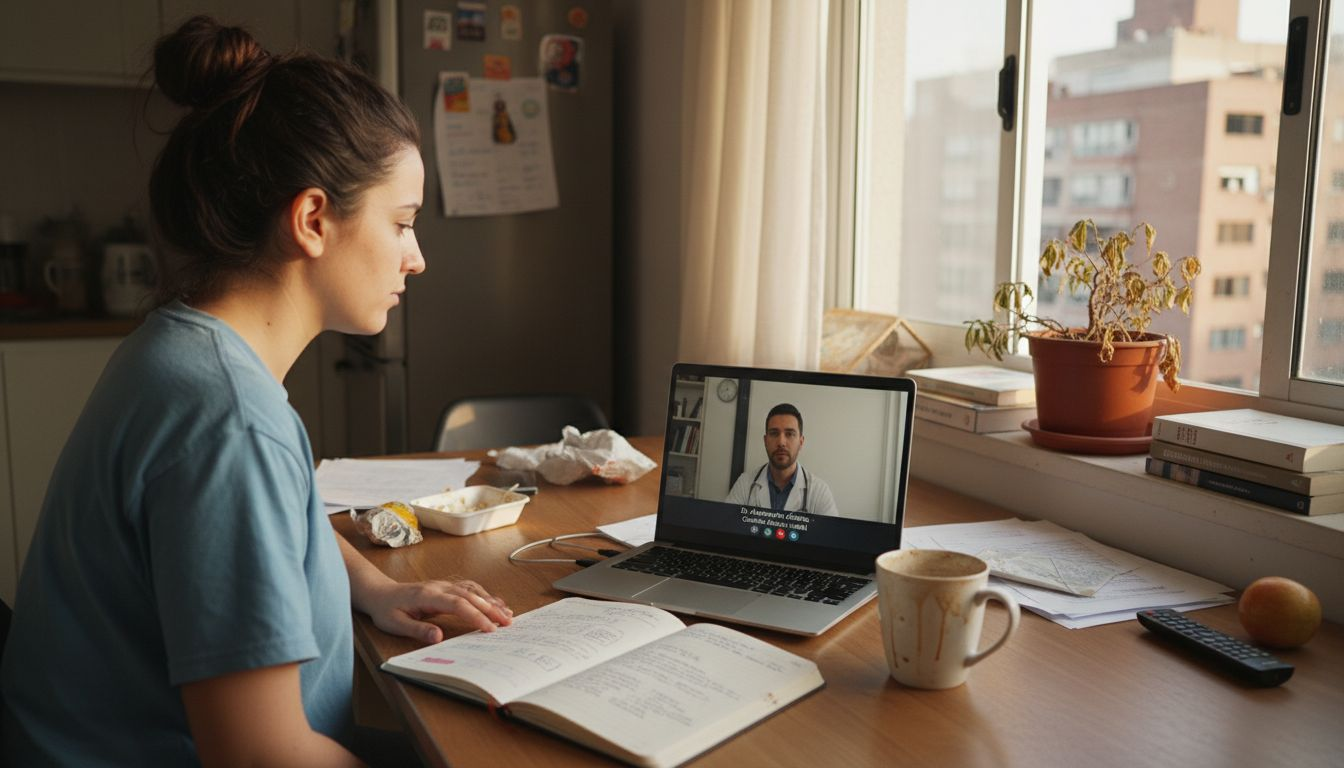 Persona que realiza una consulta médica desde casa a través de telemedicina