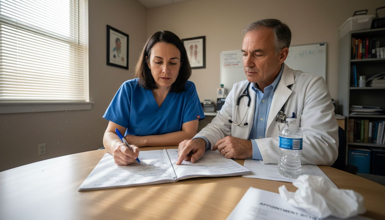 Clinicians discussing personalized treatment at table