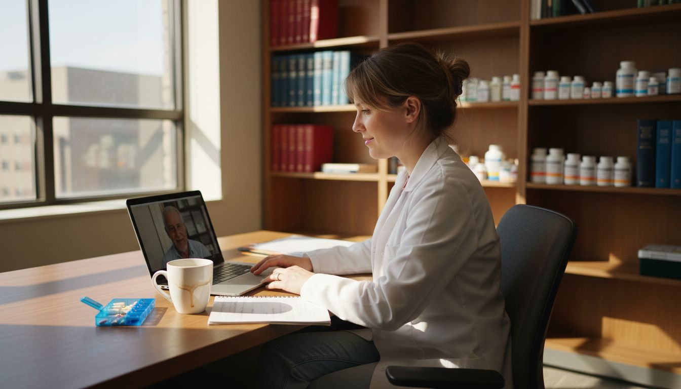Pharmacist consulting patient via telehealth