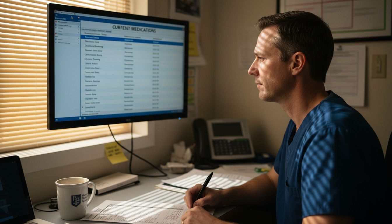 Doctor reviewing digital medication lists