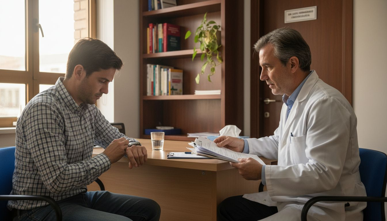 Consulta entre un médico y su paciente sobre las opciones de terapia hormonal