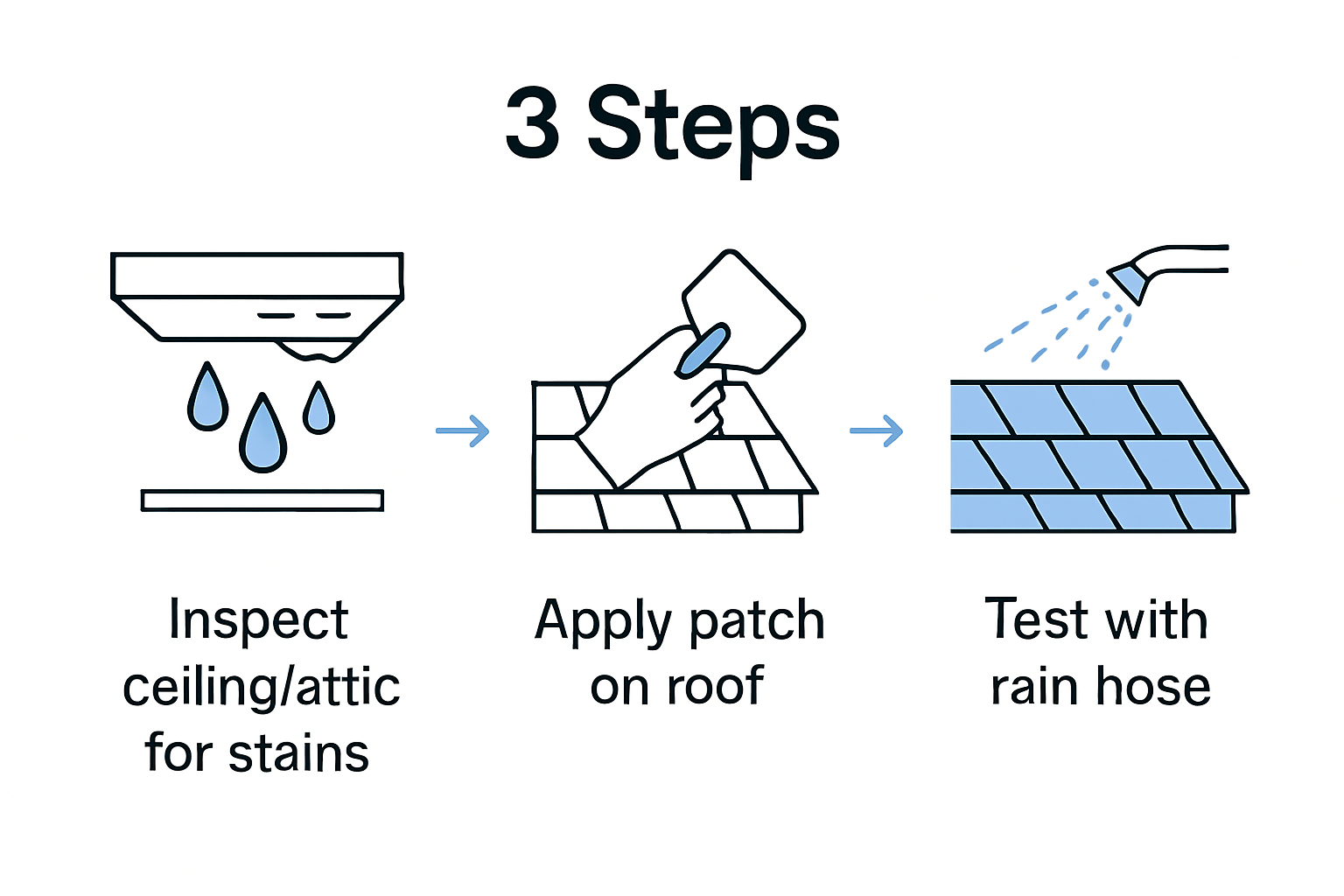 Three-step infographic for roof leak repairs