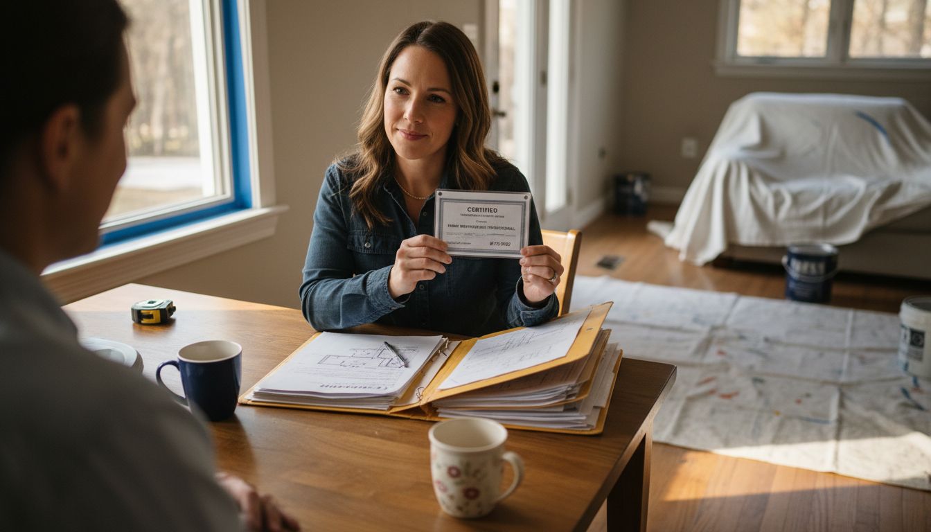 Certified contractor presenting documents to homeowner