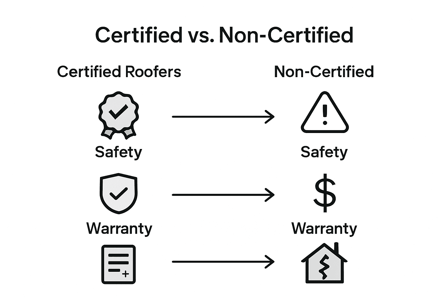 Certified versus non-certified roofer comparison infographic