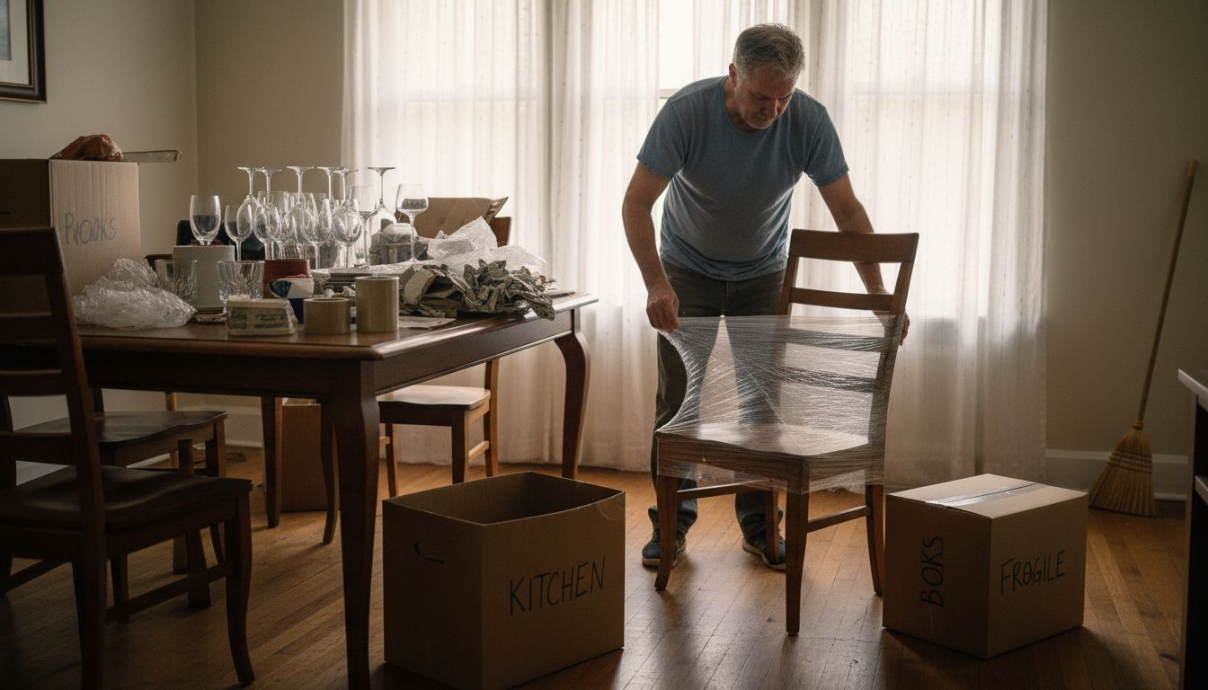 Man wrapping chair for home renovation