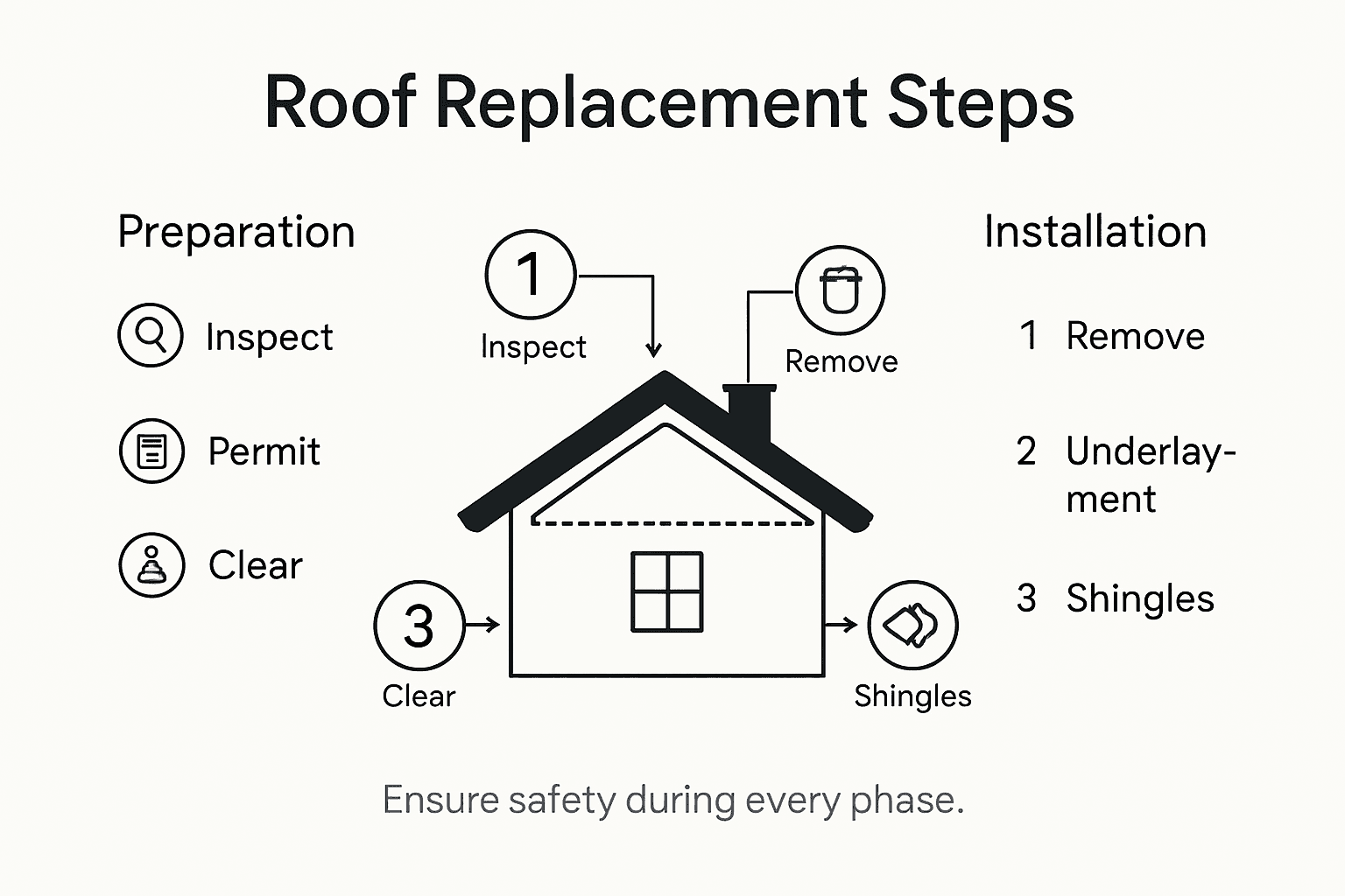Infographic showing roof replacement steps overview
