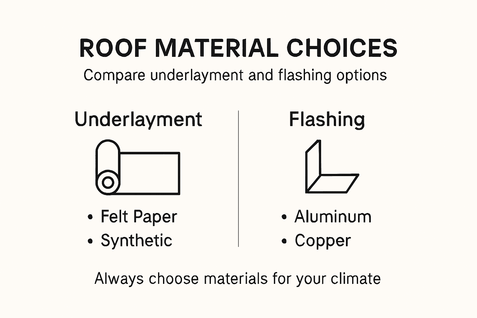 Infographic comparing roof underlayment and flashing