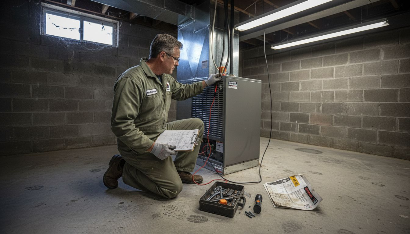 Inspector checks new HVAC installation