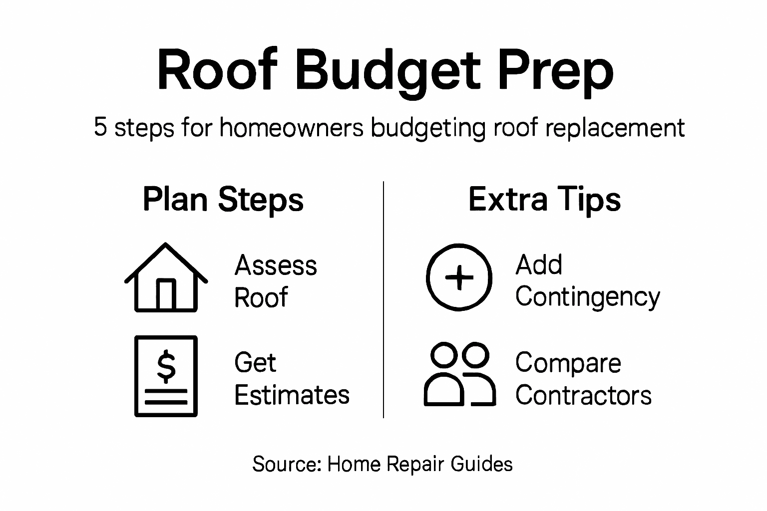 Infographic of roof budgeting steps and tips