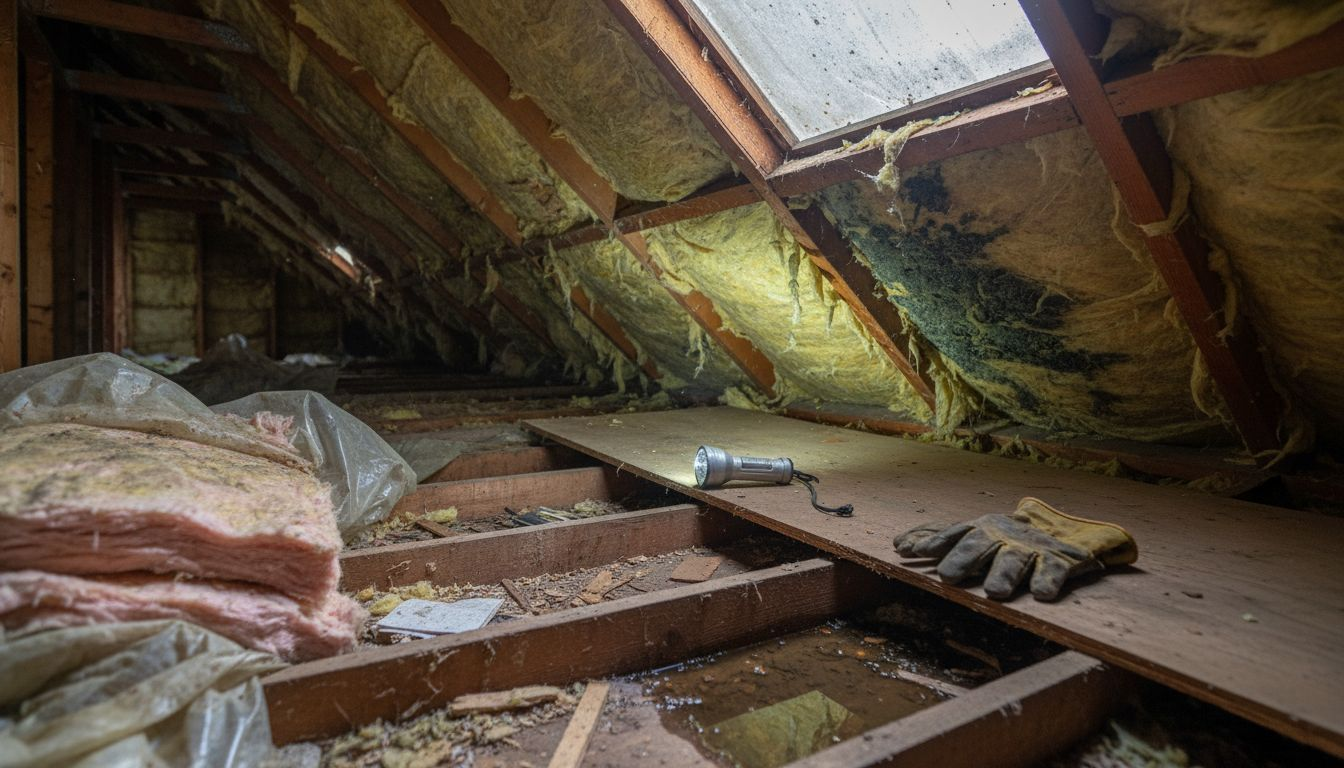 Attic showing roof moisture and damage