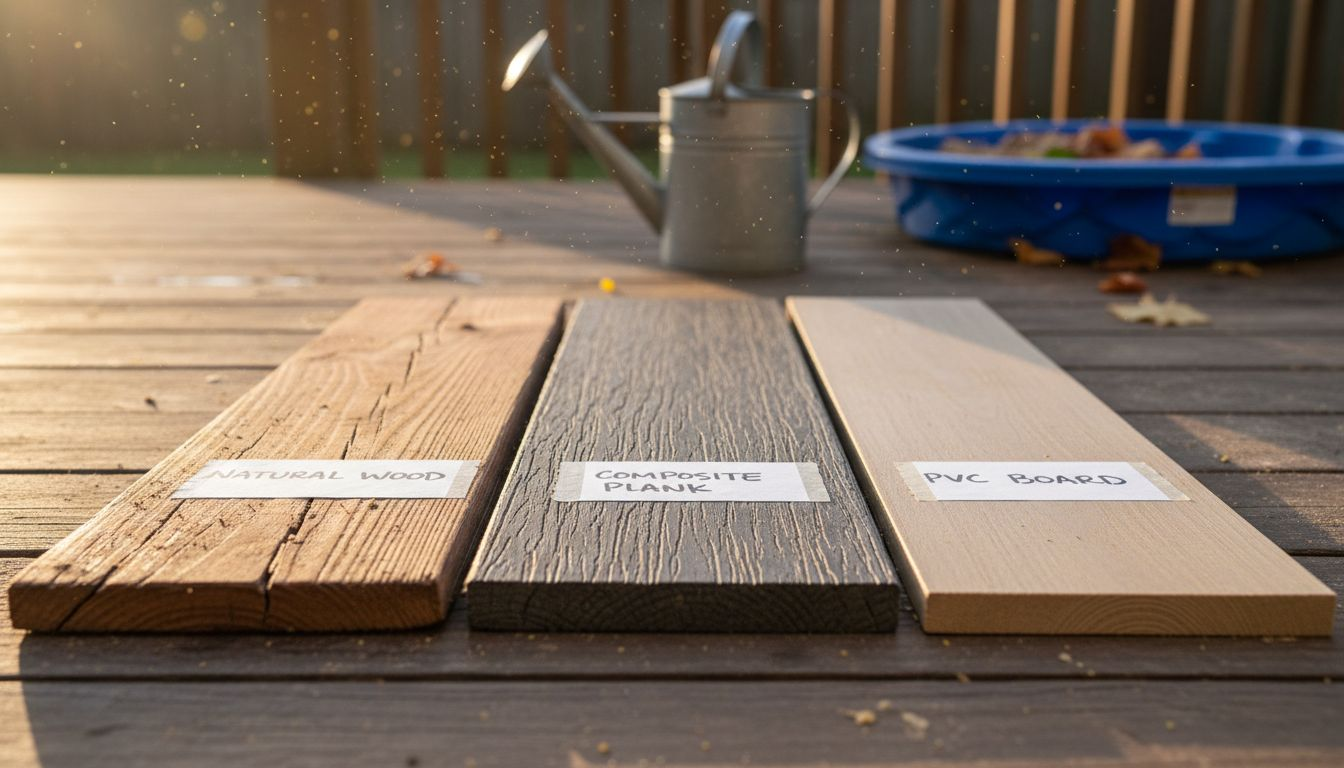 Close-up comparison of decking board types