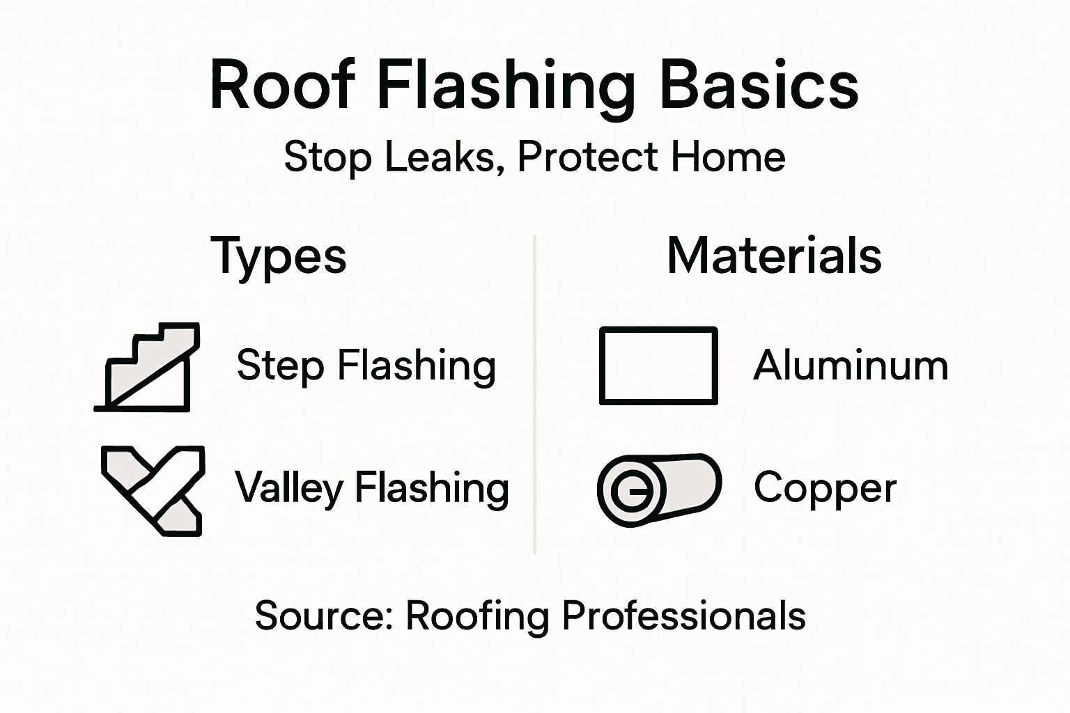 Infographic showing roof flashing types and materials