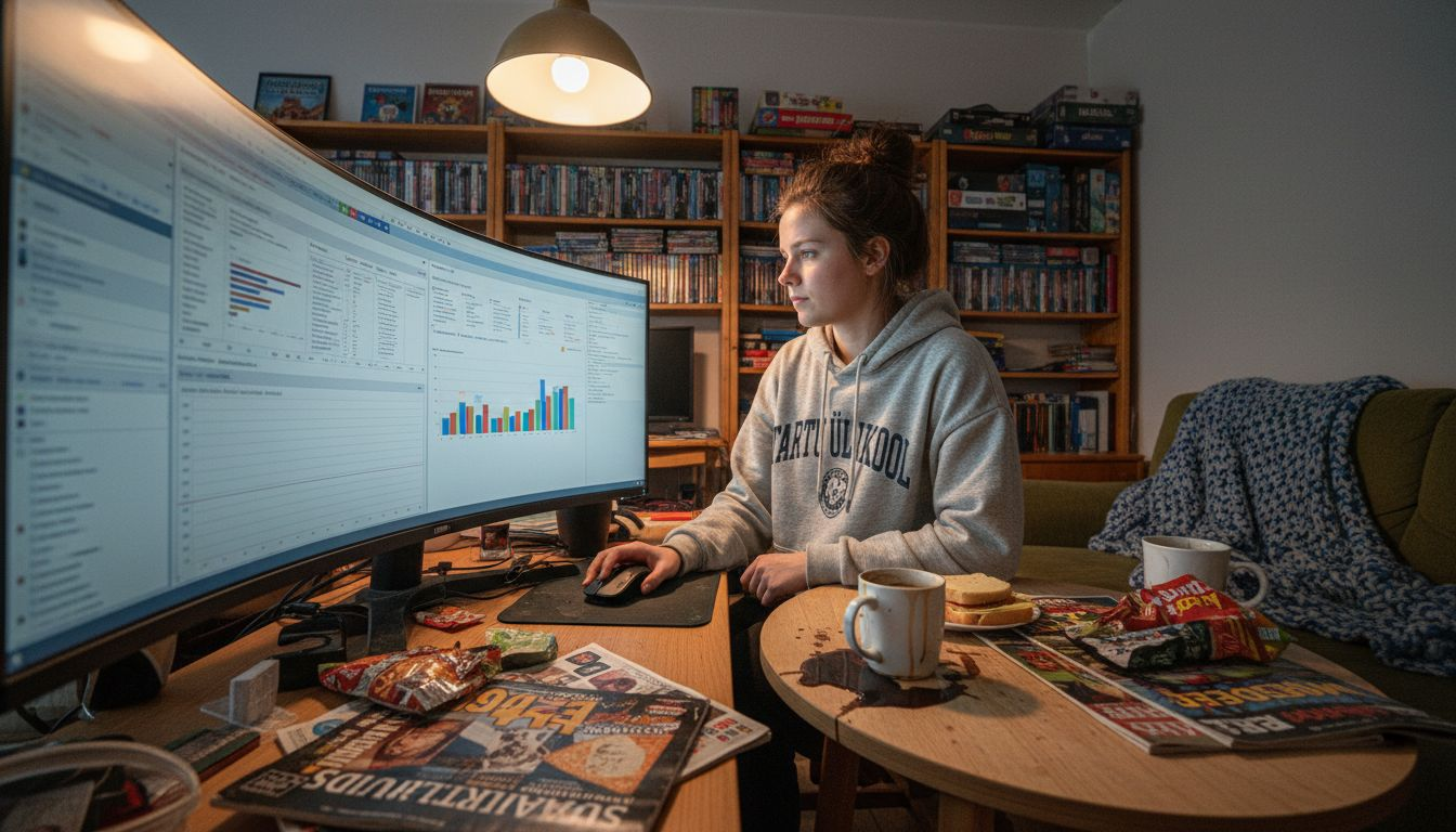 Naine uurib internetis mänguautomaatide statistikat