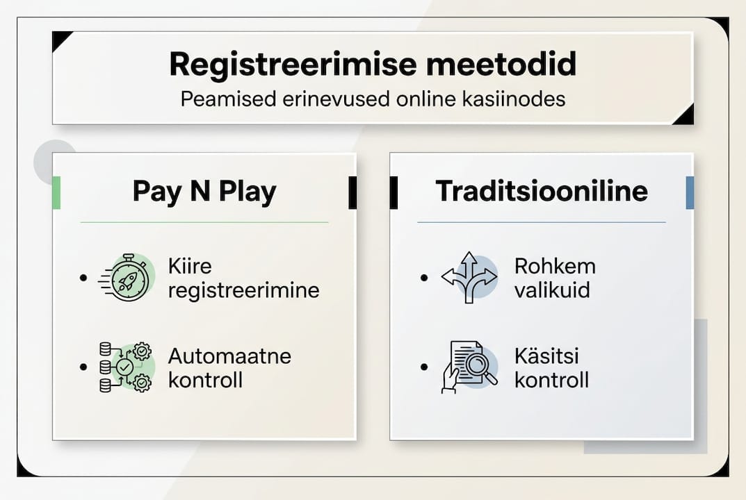 Ülevaatlik infograafik erinevate kasiinodes registreerimise viiside võrdlusest