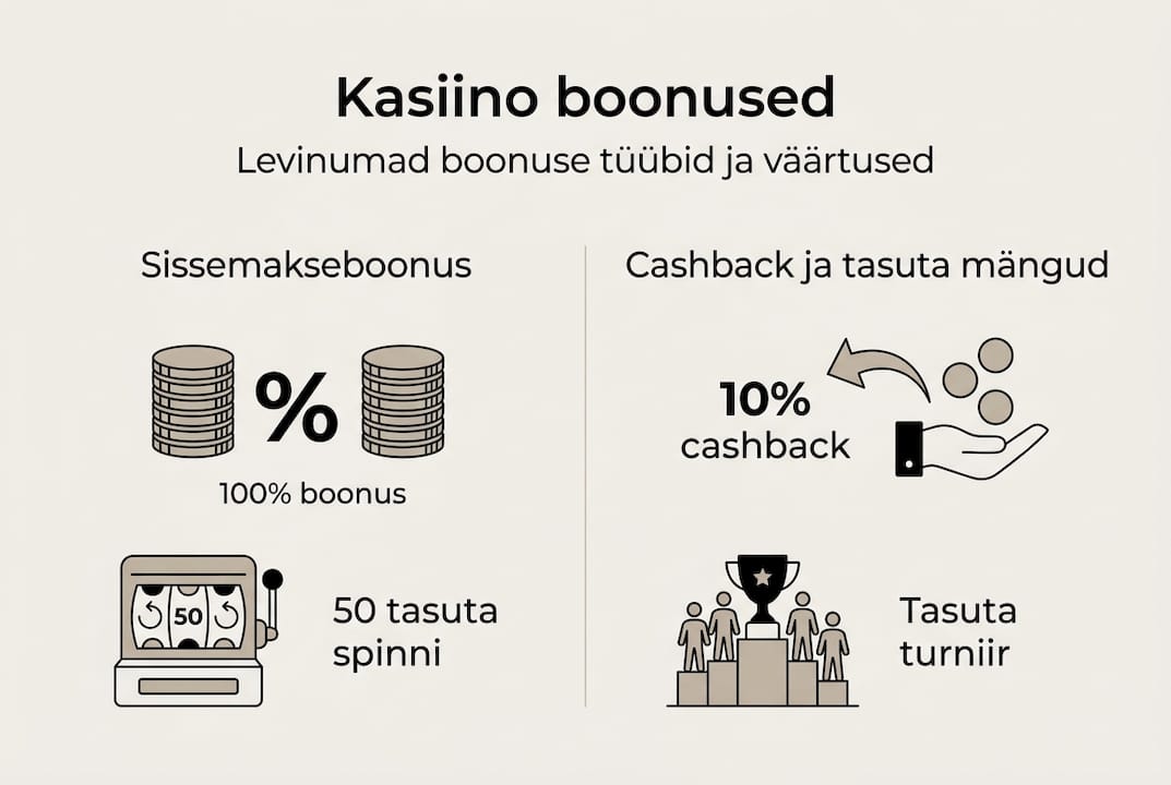 Ülevaatlik infograafik erinevate kasiino boonuste võrdluseks