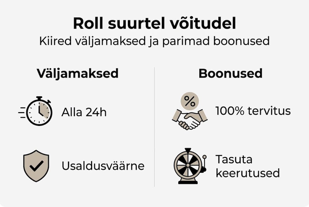 Ülevaatlik infograafik kiirete väljamaksete ja atraktiivsete boonuste kohta