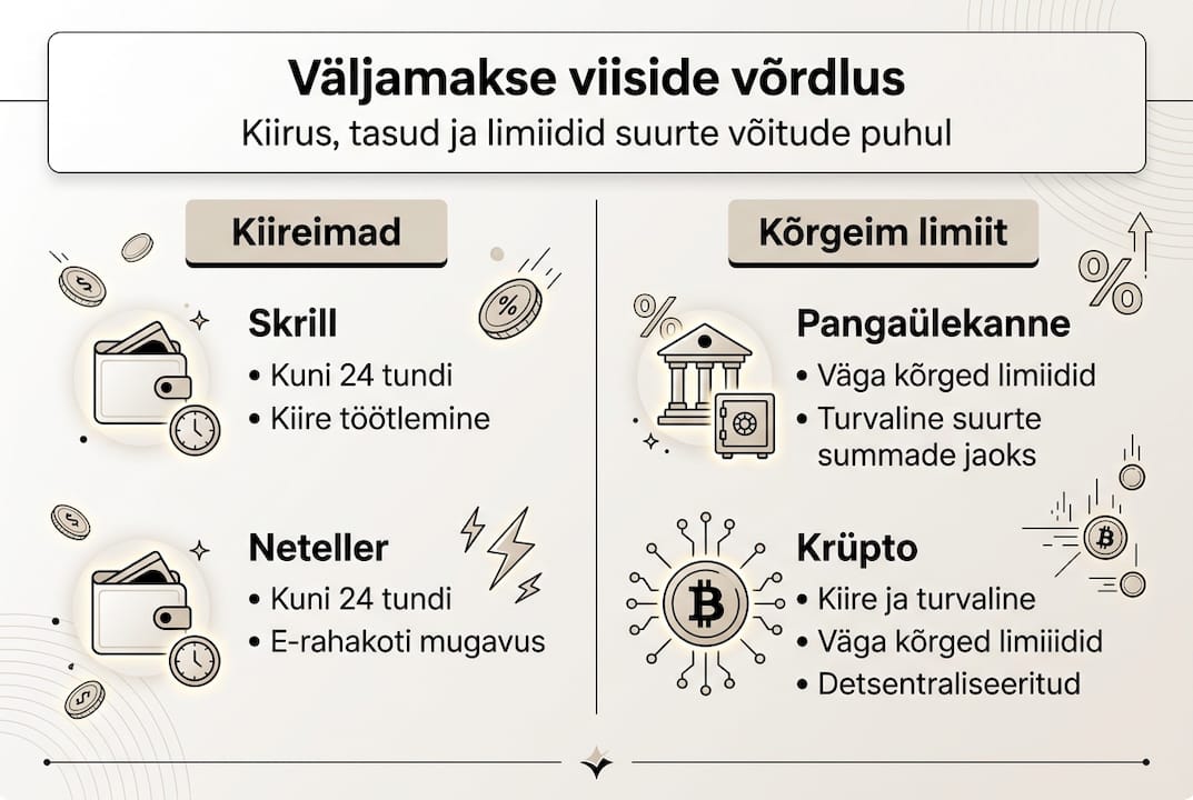 Ülevaatlik graafik erinevate kasiino väljamakseviiside võrdlemiseks
