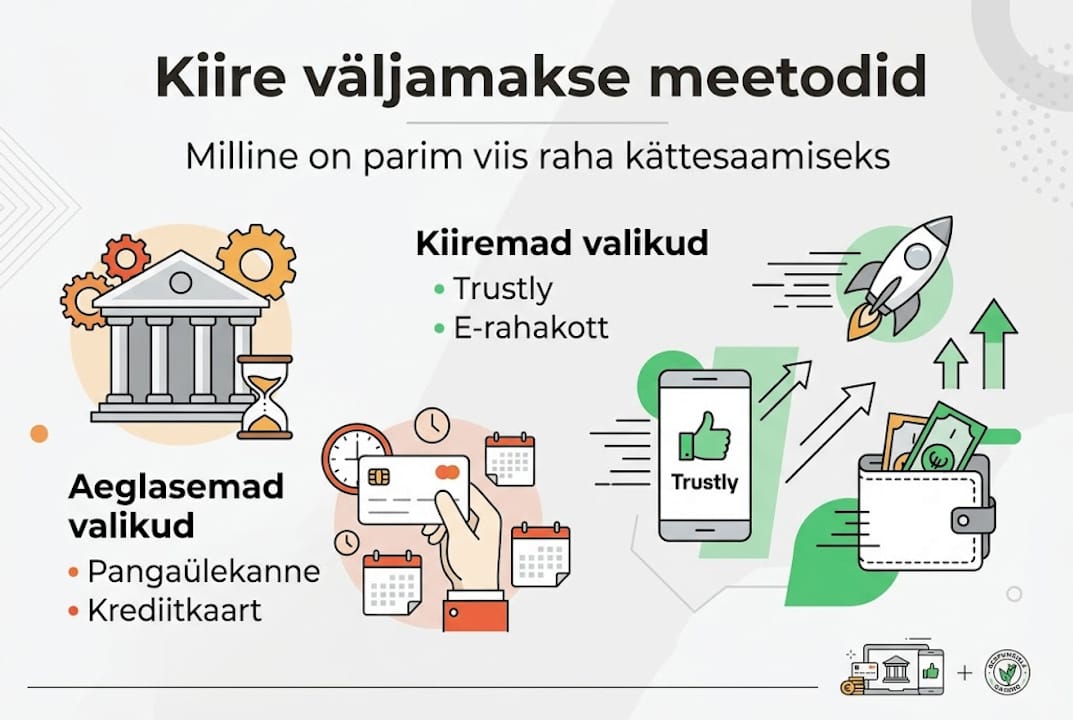 Ülevaatlik infograafik kasiino makseviisidest: millised on kiiremad ja millised võtavad rohkem aega