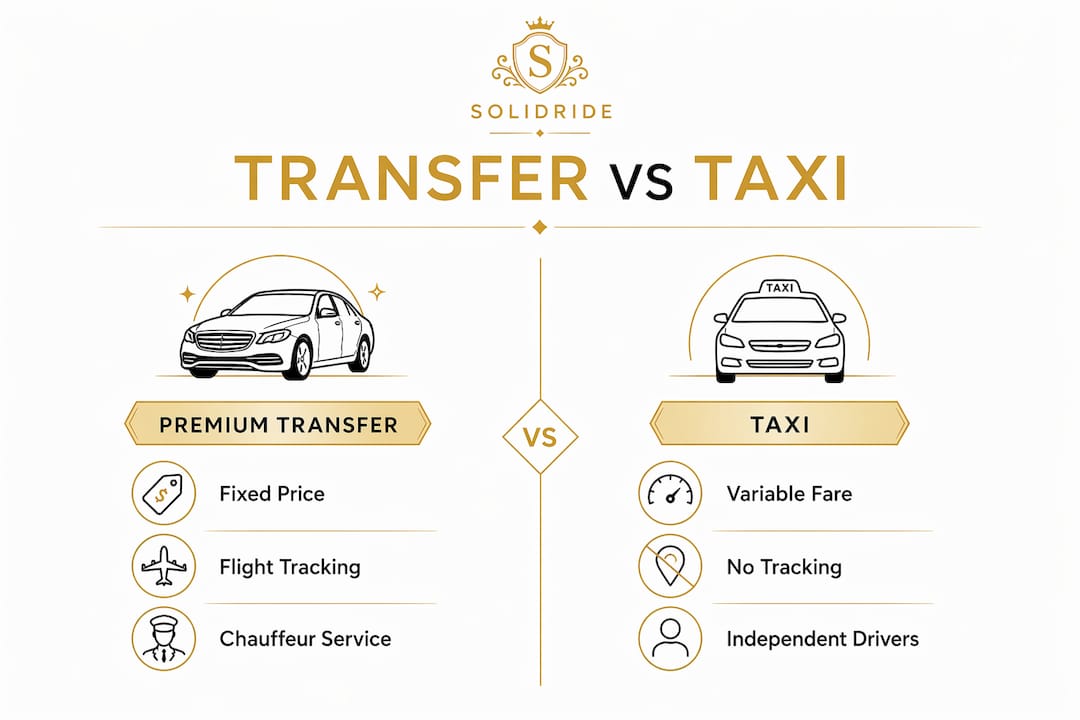 Infographic comparing premium transfers and taxi services