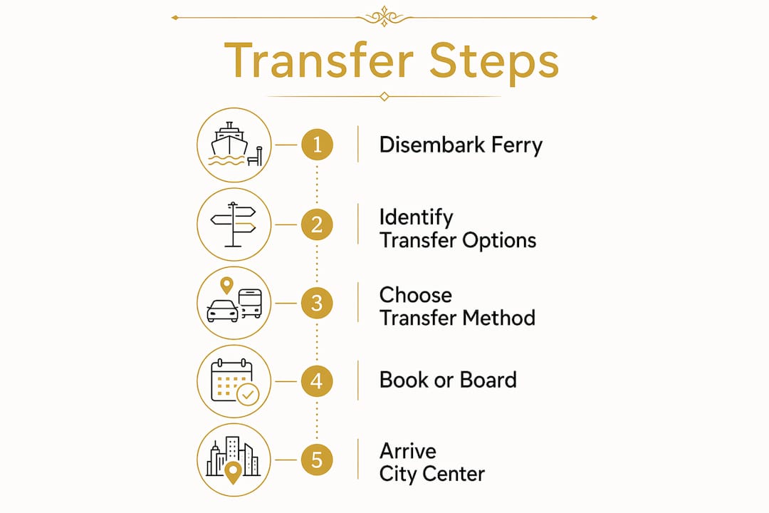 Infographic illustrating steps for ferry to city center transfer