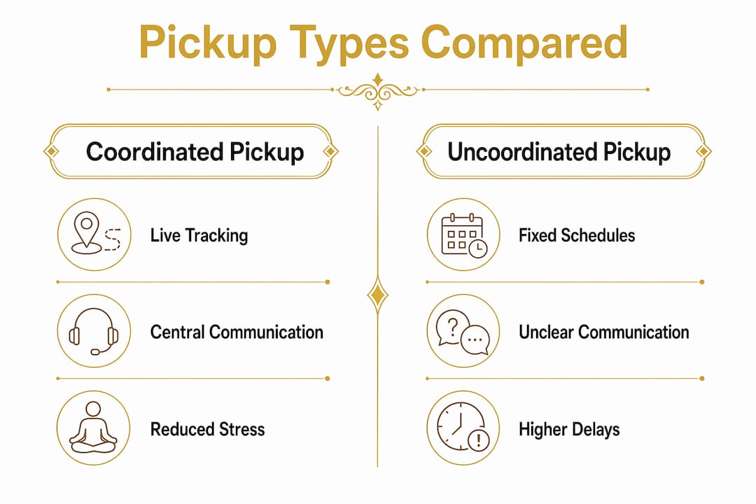 Infographic comparing coordinated versus uncoordinated airport pickups