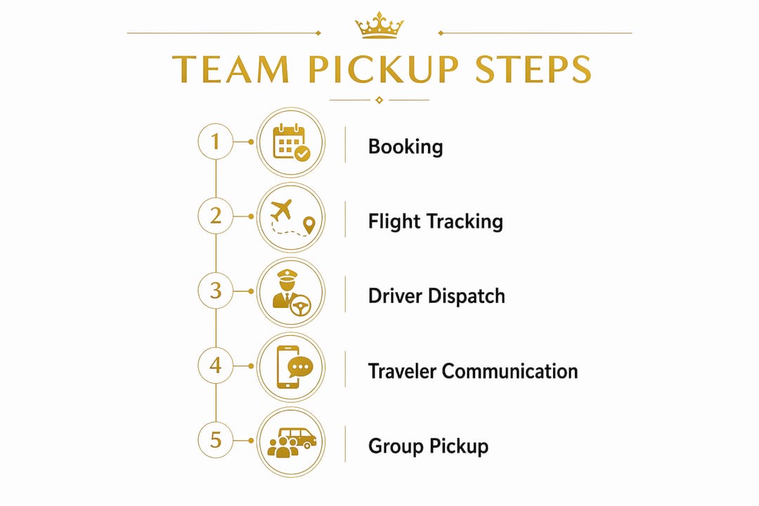 Infographic showing team airport pickup steps