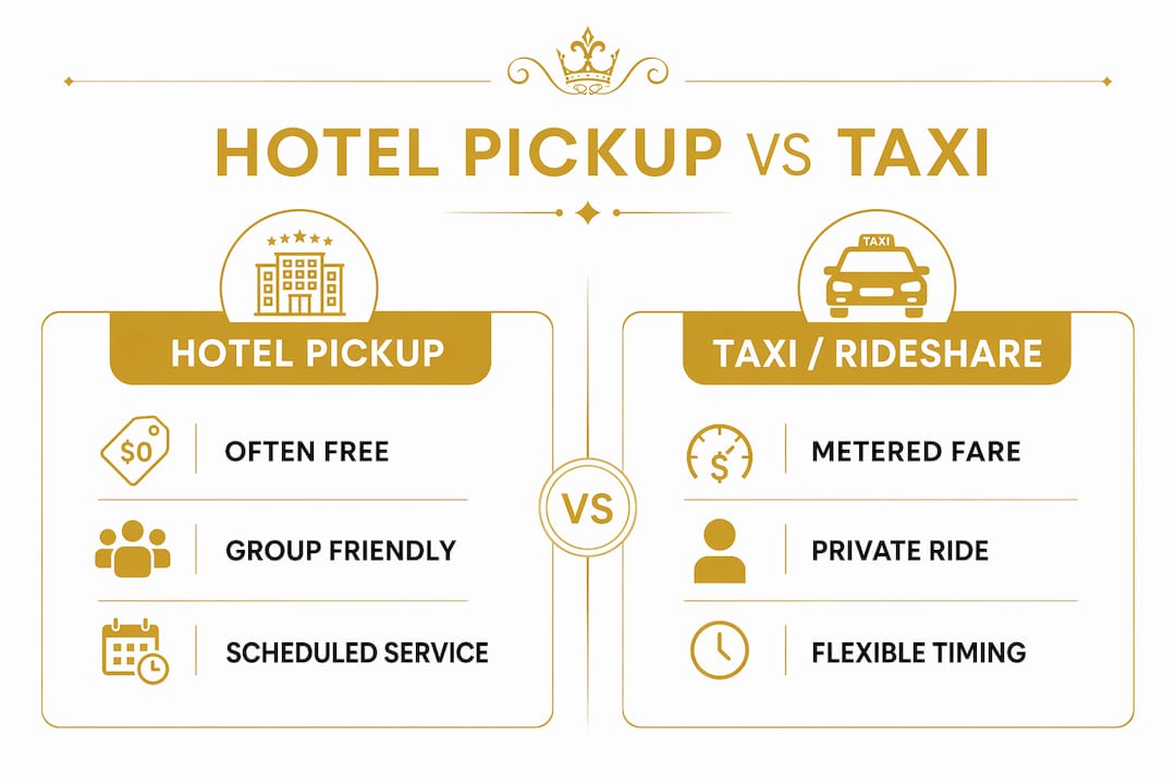 Infographic comparing hotel pickup and taxi services