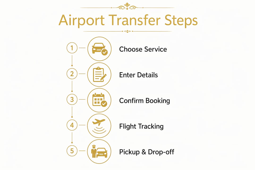 Infographic illustrating airport transfer booking steps