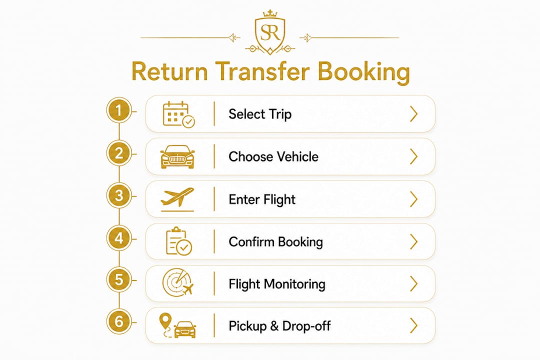 Infographic showing return transfer booking steps