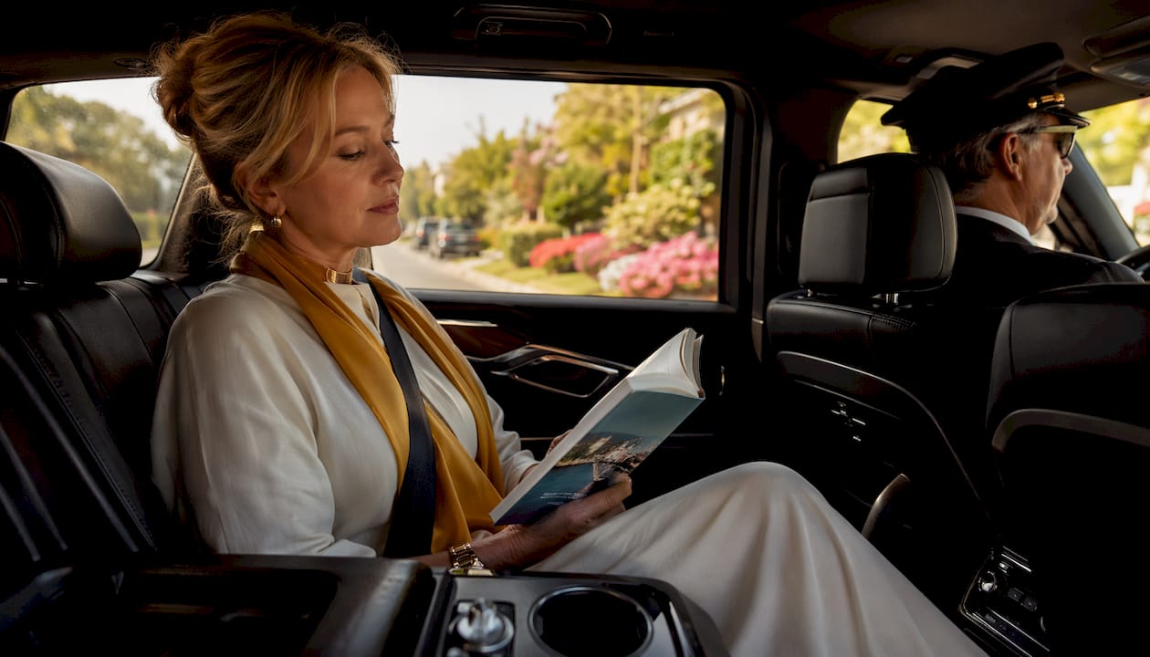 Passenger enjoying private transfer ride with professional driver