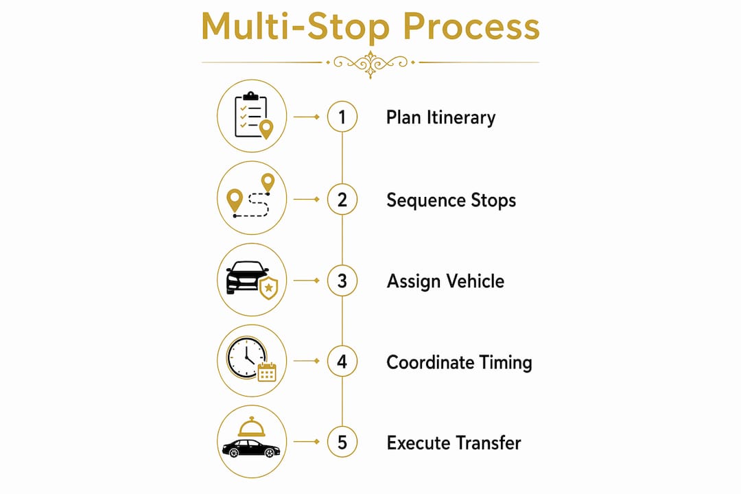 Infographic illustrating multi-stop transfer process steps