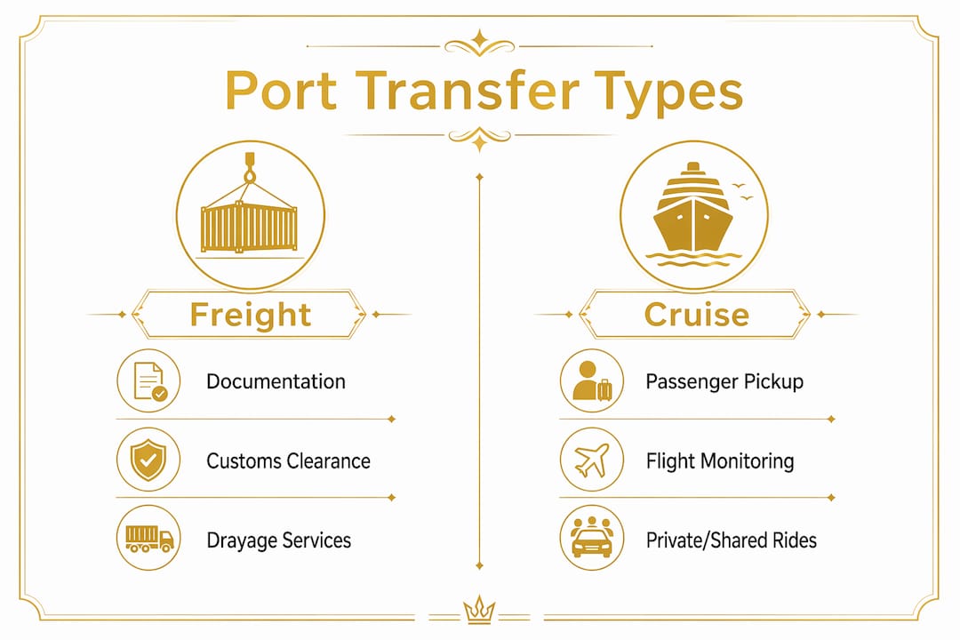 Infographic comparing freight and cruise port transfers