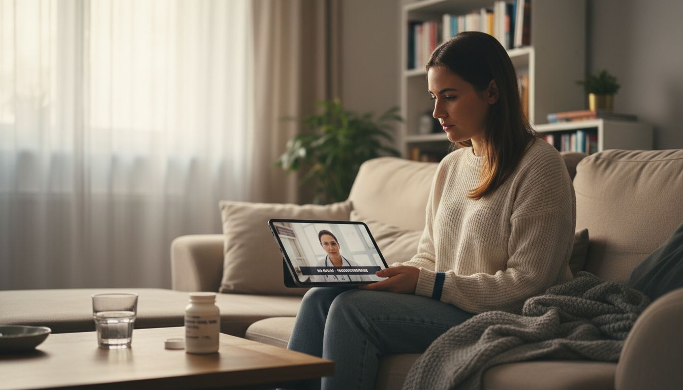 Ein Patient führt ein Videogespräch mit seinem Arzt bequem von zu Hause aus.