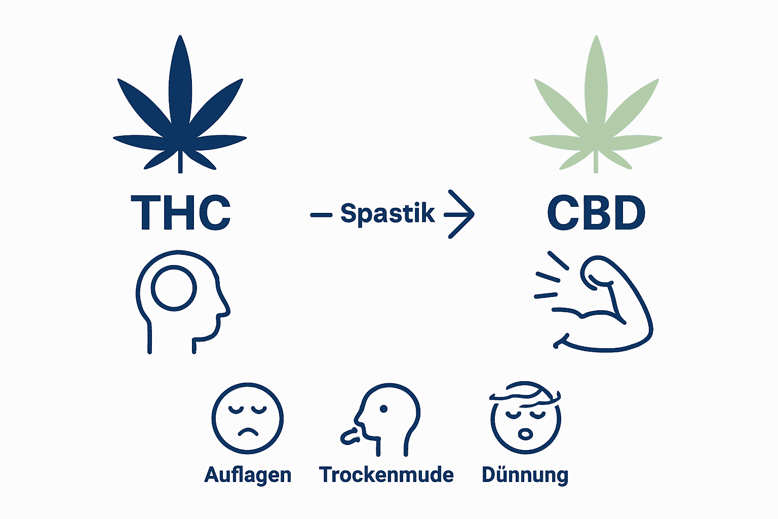 Vergleichsgrafik: Wirkung von THC und CBD auf einen Blick