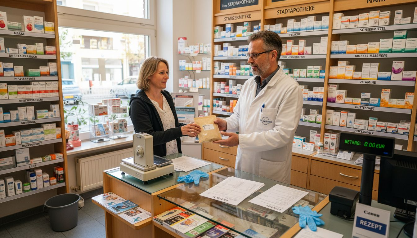 Eine Patientin erhält in der Apotheke ihr Cannabis-Arzneimittel.