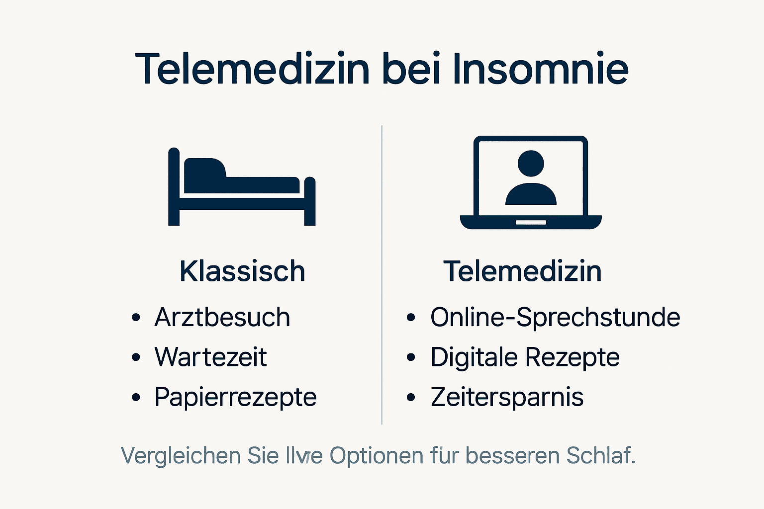Vergleichsgrafik: Insomnie-Behandlung traditionell vs. telemedizinisch