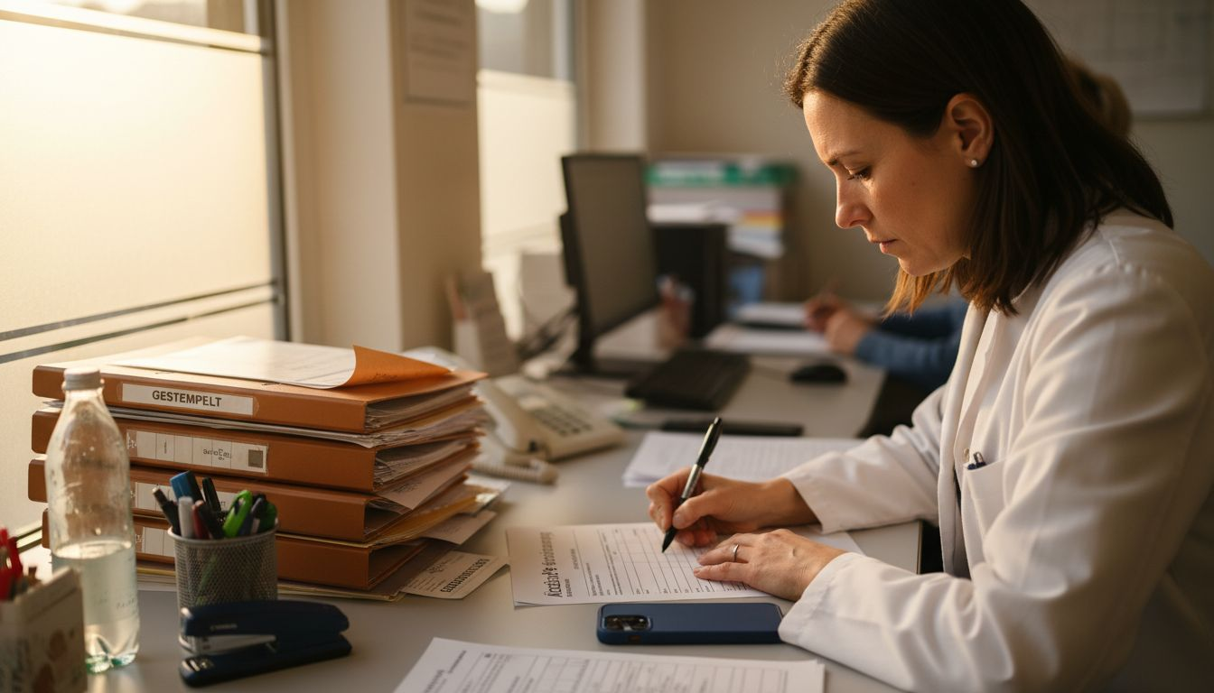 Die Ärztin stellt ein ärztliches Attest aus.