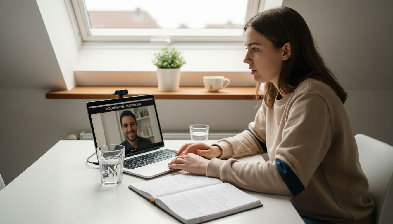 Eine Frau führt von zu Hause aus ein ärztliches Videogespräch.