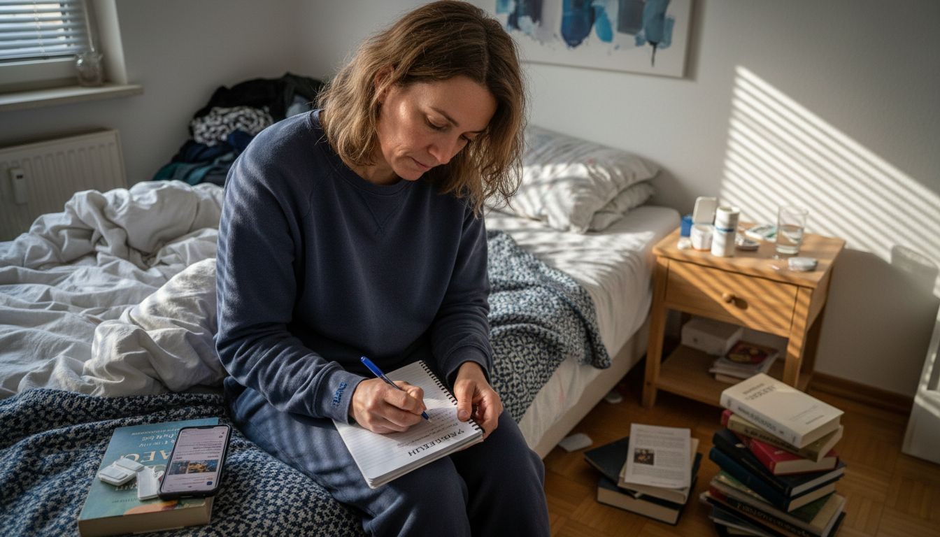 Eine Frau hält in ihrem Tagebuch fest, welche Nebenwirkungen sie nach dem Konsum von Cannabis bei sich beobachtet.
