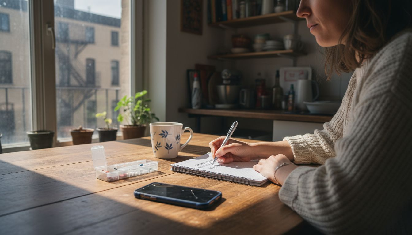 Am Küchentisch führt der Patient regelmäßig sein Therapietagebuch.