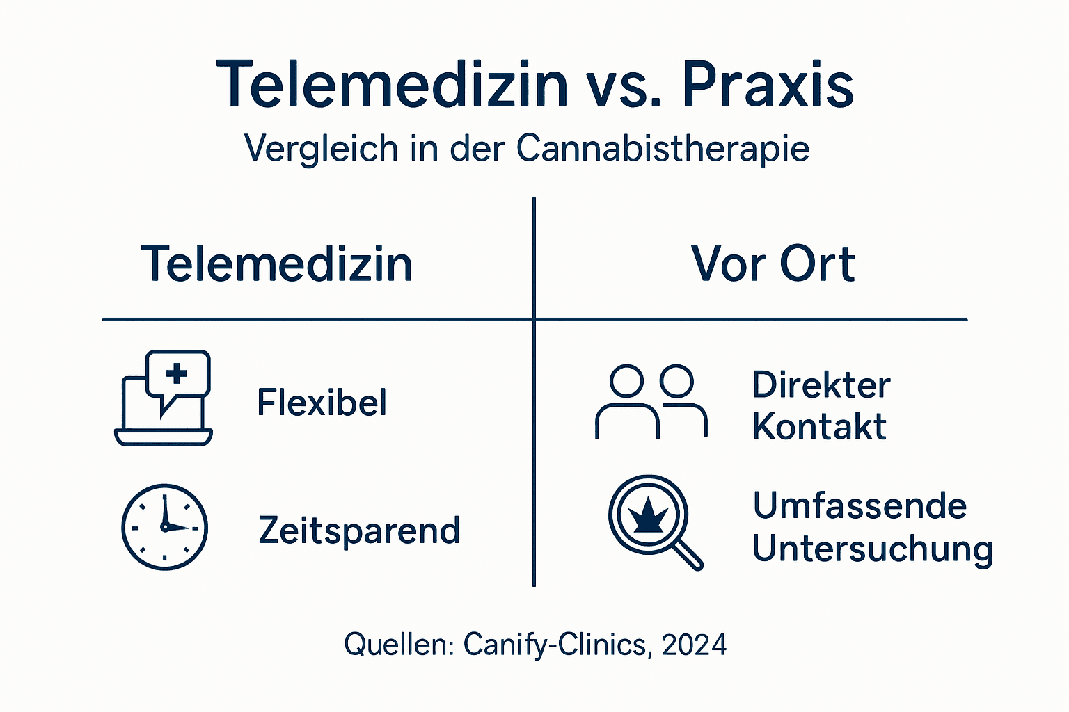 Grafik zum Vergleich: Telemedizin vs. klassische Behandlung in der Arztpraxis