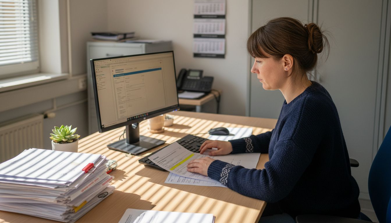 Sachbearbeiterin einer Krankenkasse bearbeitet einen Antrag auf Kostenübernahme für medizinisches Cannabis.
